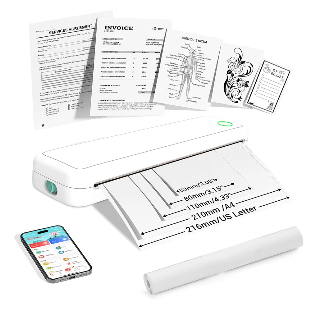 Imprimante Portable sans fil BT sans encre rechargeable Divers