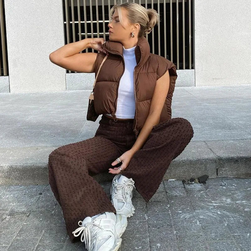 Gilet court sans manches pour veste femme